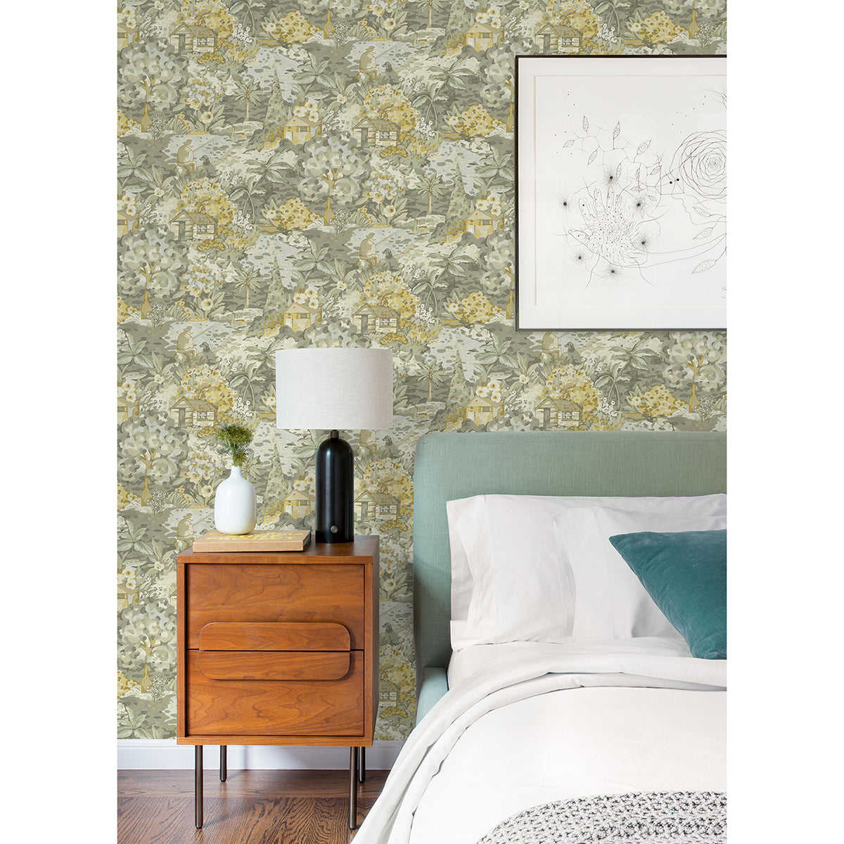 Yellow Grey le Forestier Peel and Stick Wallpaper - Brewster Wallcovering