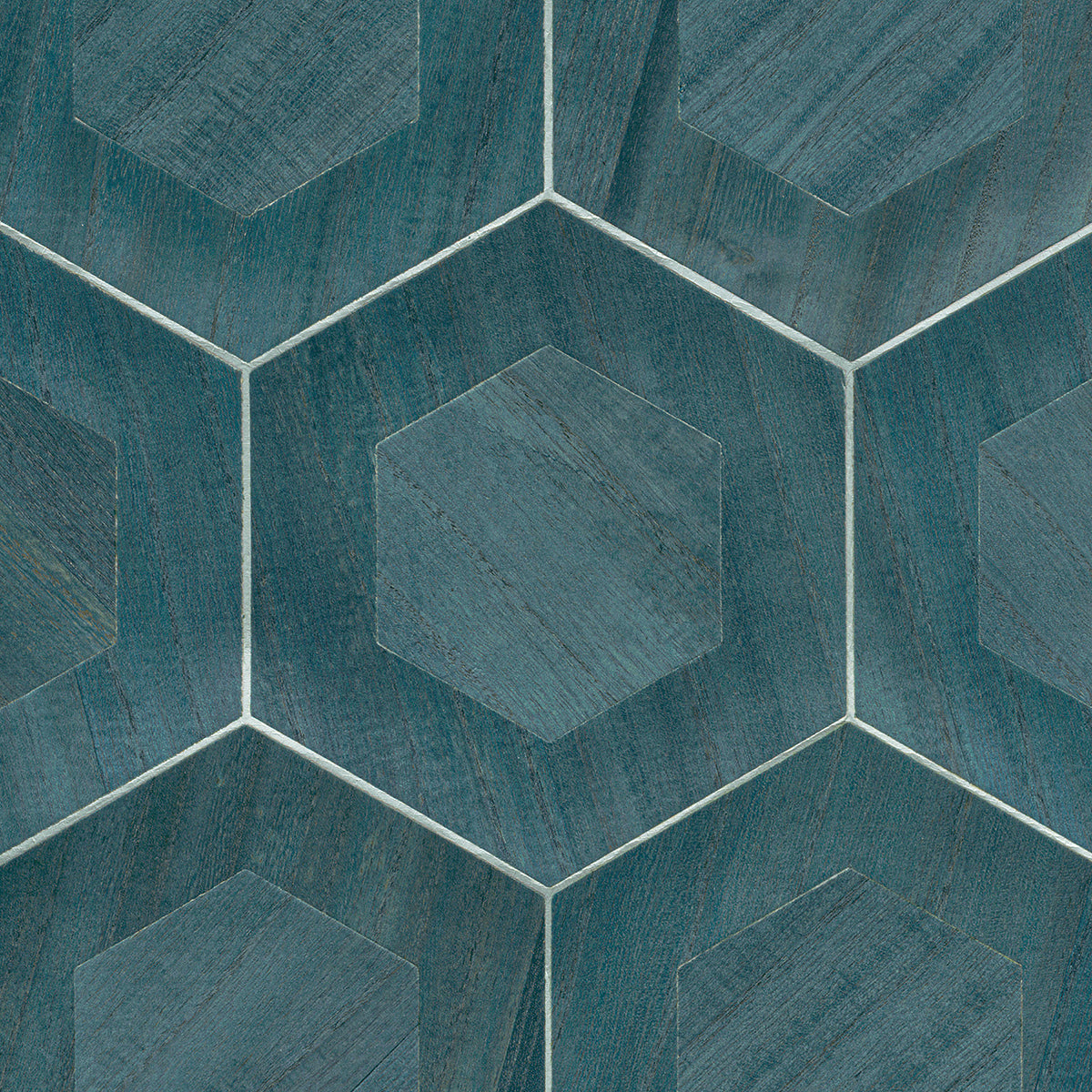 Shunan Blue Wood Veneer Inlay Wallpaper - Brewster Wallcovering