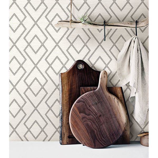 Blaze Cream Trellis Wallpaper - Brewster Wallcovering