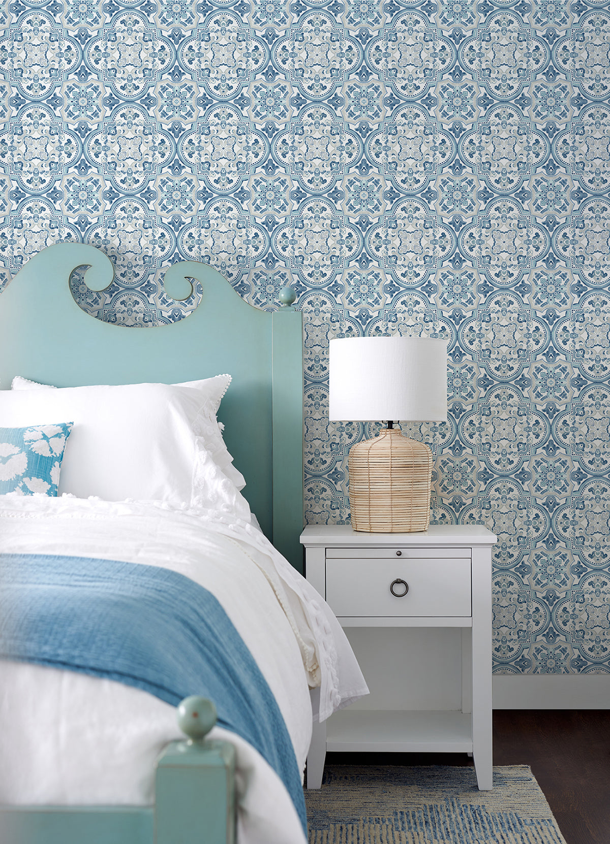 Concord Blue Medallion Wallpaper - Brewster Wallcovering