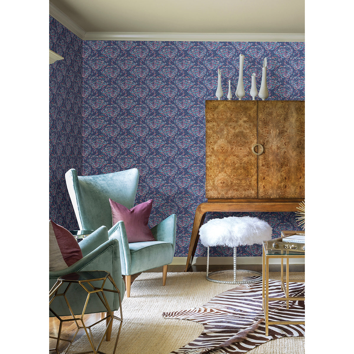 Cobalt Flamingo Peel and Stick Wallpaper - Brewster Wallcovering