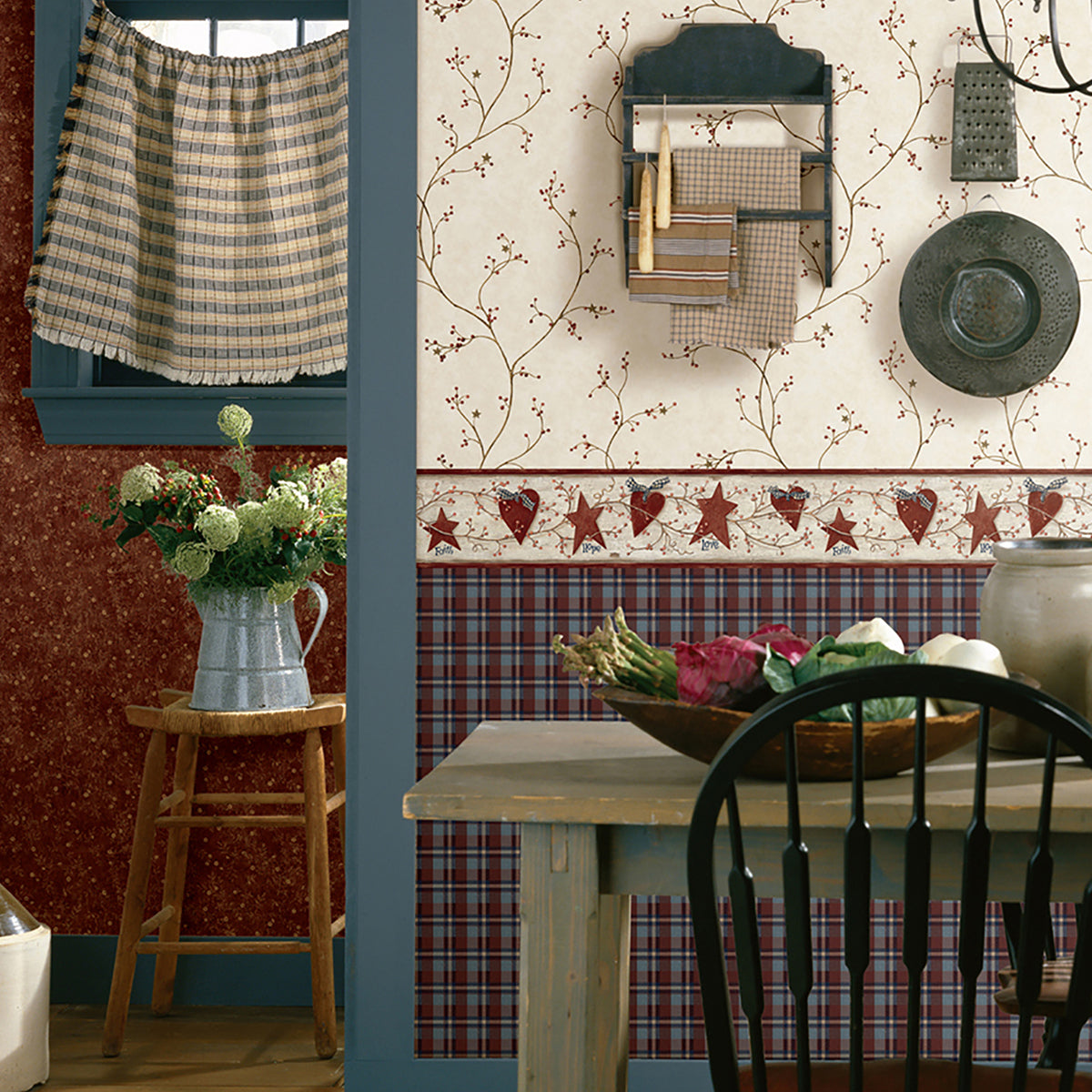 Justine Khaki Berry Trail Wallpaper - Brewster Wallcovering