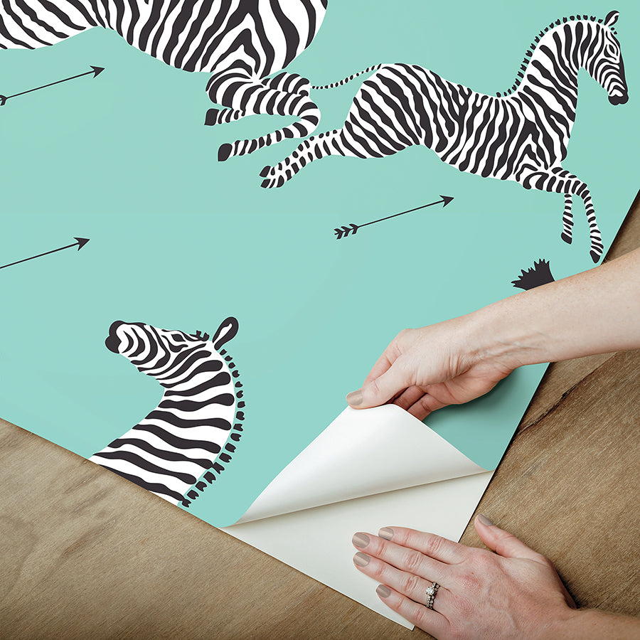 Aqua Zebra Safari Peel and Stick Wallpaper - Brewster Wallcovering