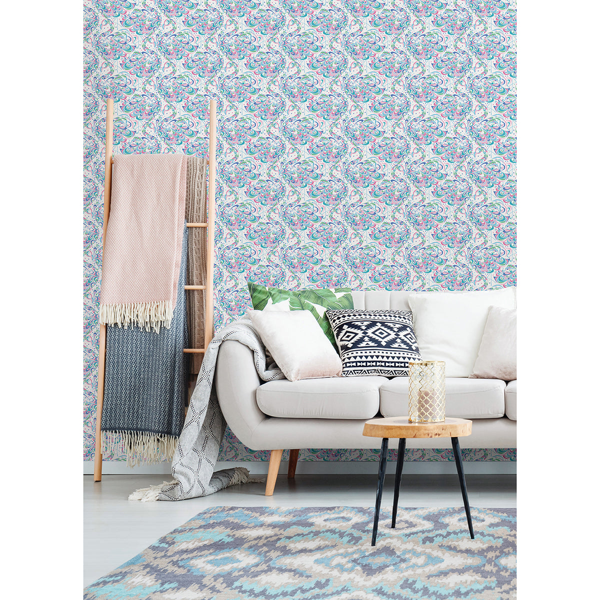 Fuschia Aqua Flamingo Peel and Stick Wallpaper - Brewster Wallcovering