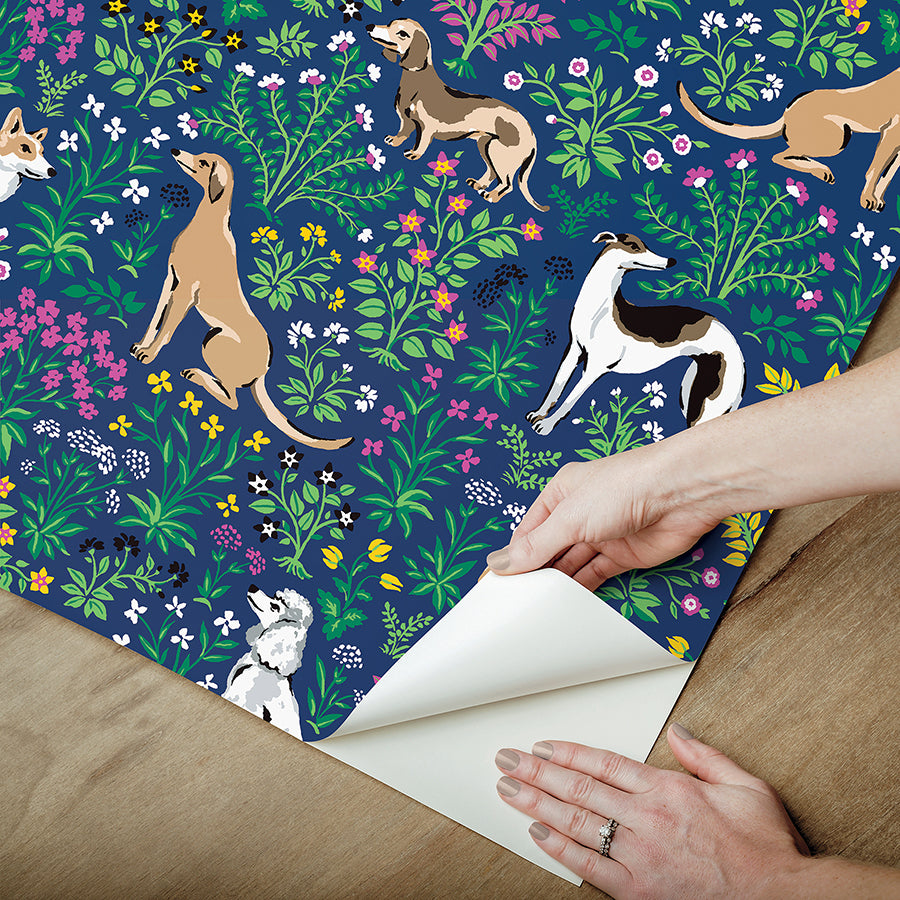 Must Love Dogs Indigo Peel and Stick Wallpaper - Brewster Wallcovering