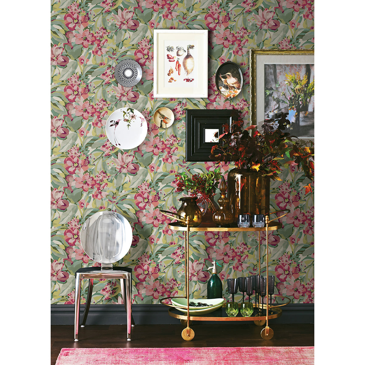 Wine Belles Fleurs Peel and Stick Wallpaper - Brewster Wallcovering