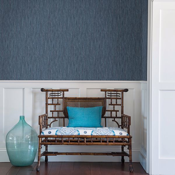 Raffia Thames Blue Faux Grasscloth Wallpaper - Brewster Wallcovering