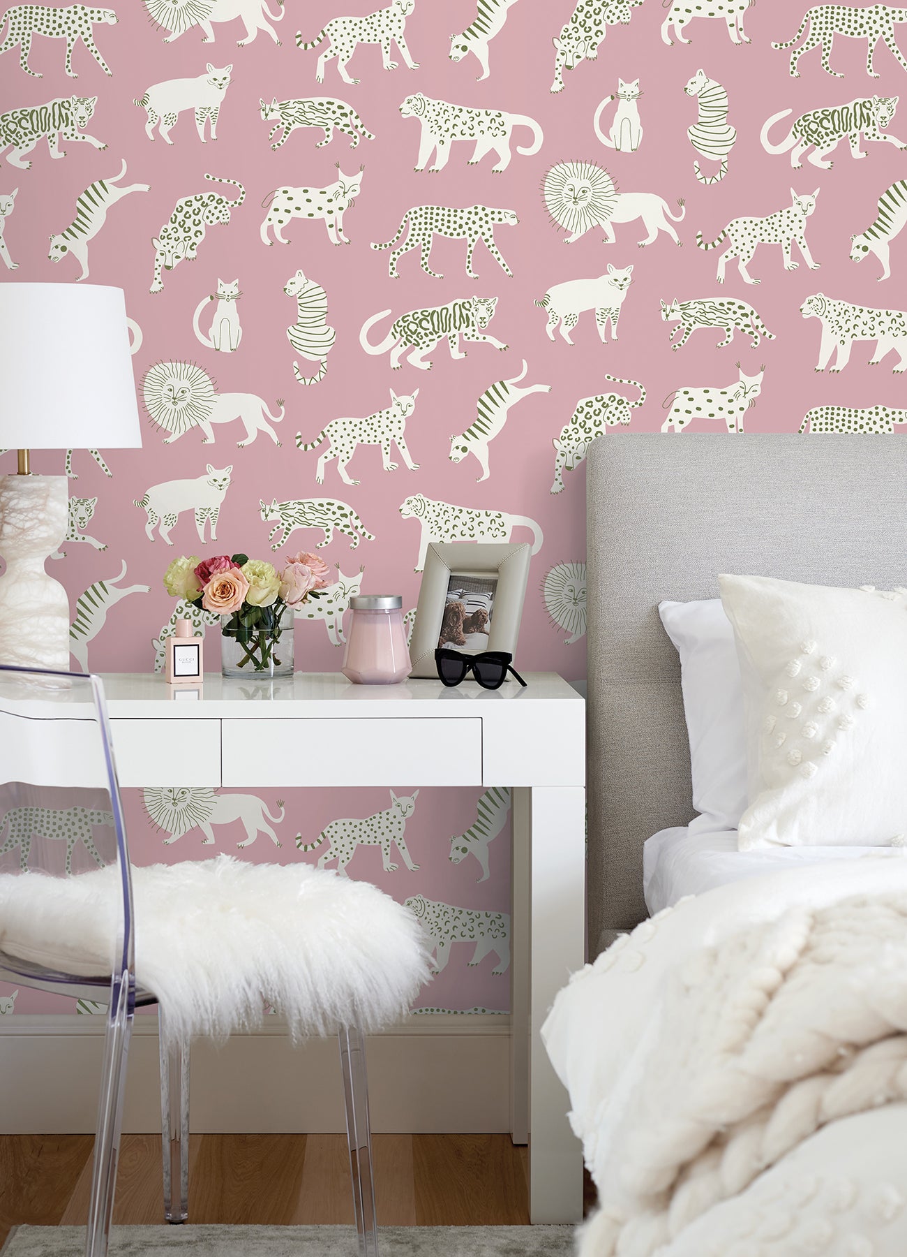 Pink Kitty Kitty Novelty Peel and Stick Wallpaper - Brewster Wallcovering