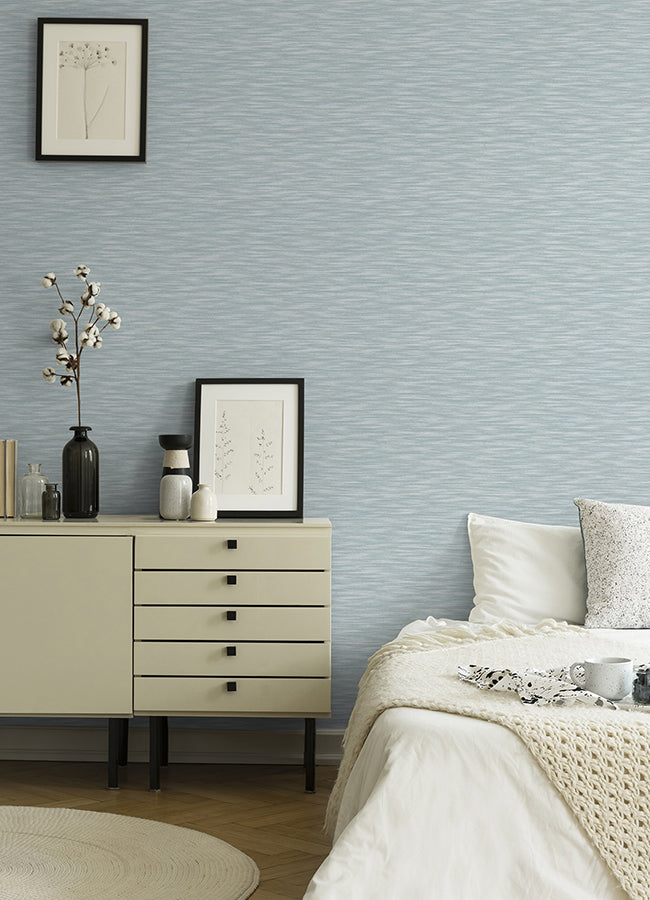 Benson Light Blue Faux Fabric Wallpaper - Brewster Wallcovering