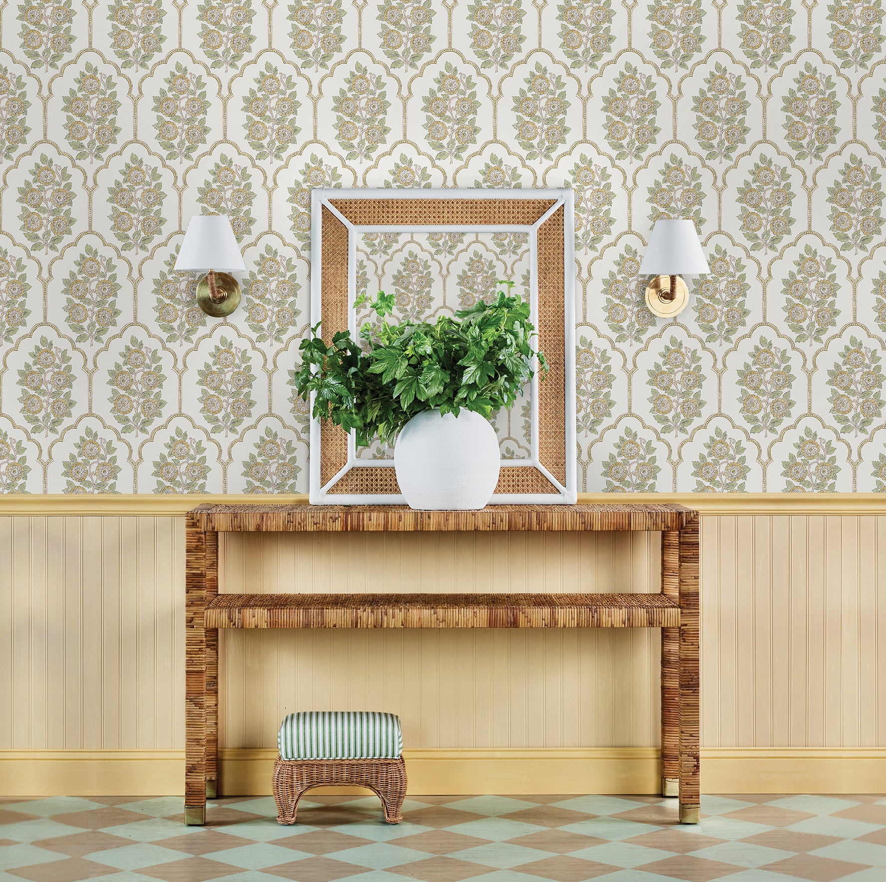 Floral Bazaar Ochre Peel and Stick Wallpaper - Brewster Wallcovering