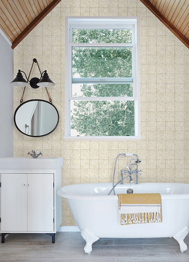 Cream Provincial Tile Peel and Stick Wallpaper - Brewster Wallcovering