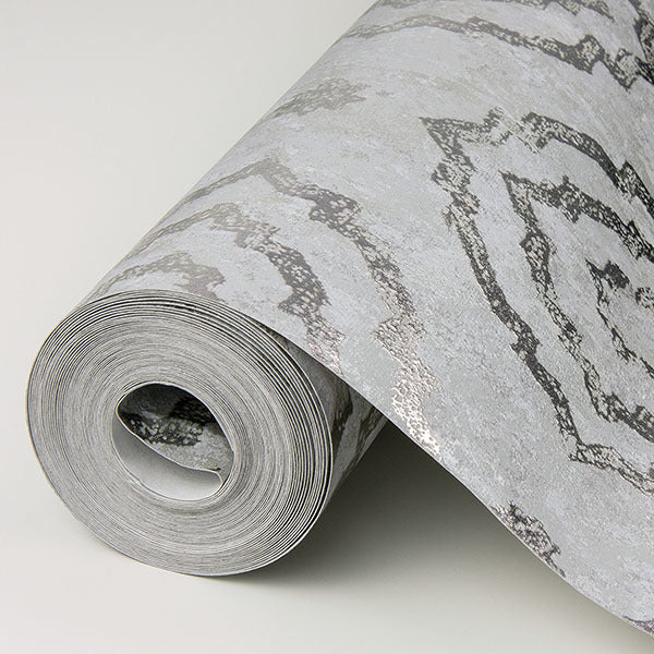 Uma Silver Medallion Wallpaper - Brewster Wallcovering