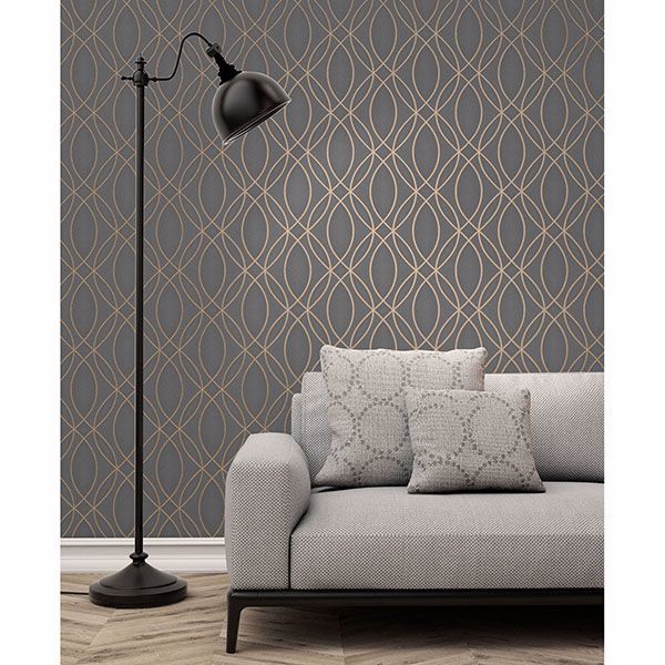 Lisandro Taupe Geometric Lattice Wallpaper - Brewster Wallcovering