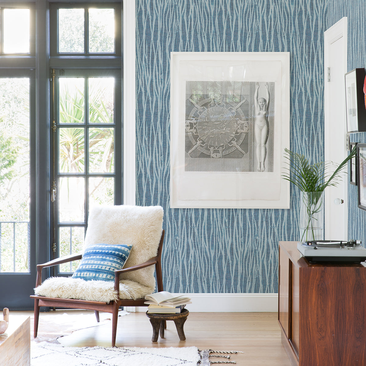 Nazar Indigo Stripe Wallpaper - Brewster Wallcovering