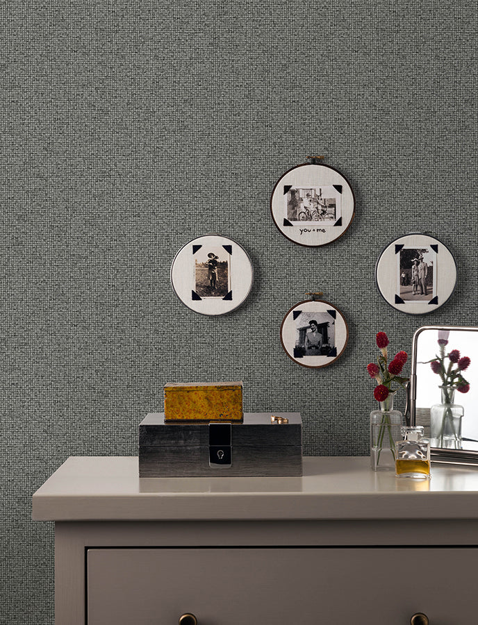 Surrey Black Basketweave Wallpaper - Brewster Wallcovering