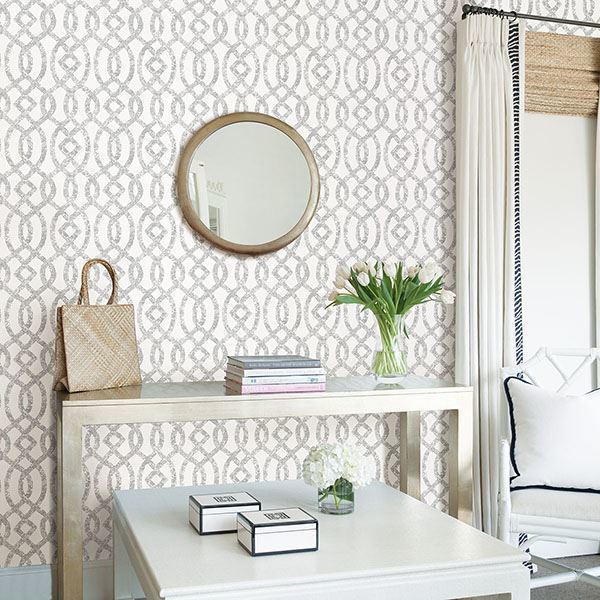 Ethereal Silver Trellis Wallpaper - Brewster Wallcovering