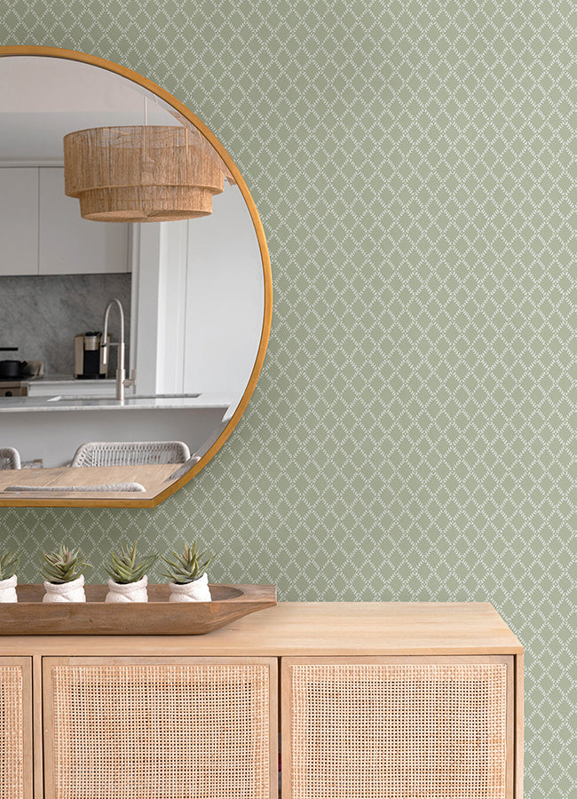 Trevor Moss Leaf Trellis Wallpaper - Brewster Wallcovering