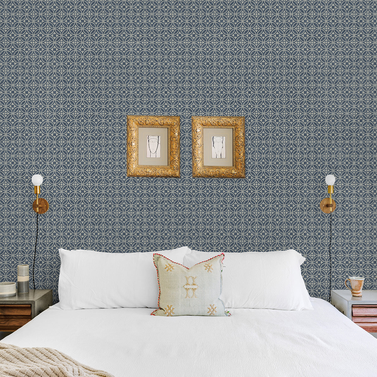 Larsson Indigo Ogee Wallpaper - Brewster Wallcovering