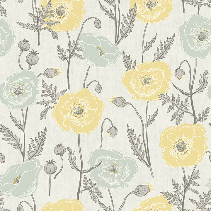 Picture of Aqua Poppy Field Peel and Stick Wallpaper