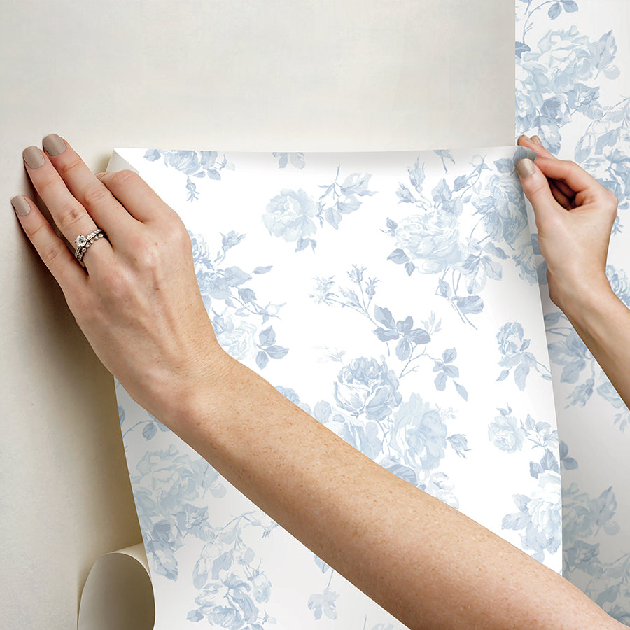 Blue Bella Ribbon Everblooming Rosettes Peel and Stick Wallpaper - Brewster Wallcovering