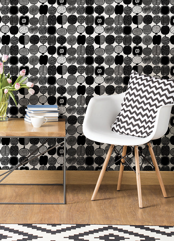 Black and White Kompotti Peel and Stick Wallpaper - Brewster Wallcovering