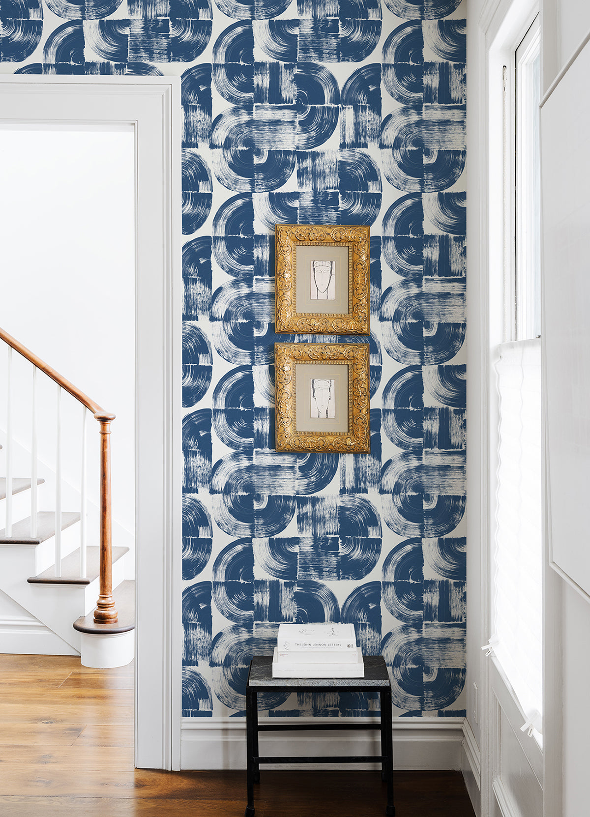 Giulietta Blue Painterly Geometric Wallpaper - Brewster Wallcovering