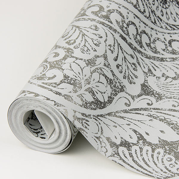 Artemis Silver Damask Wallpaper - Brewster Wallcovering