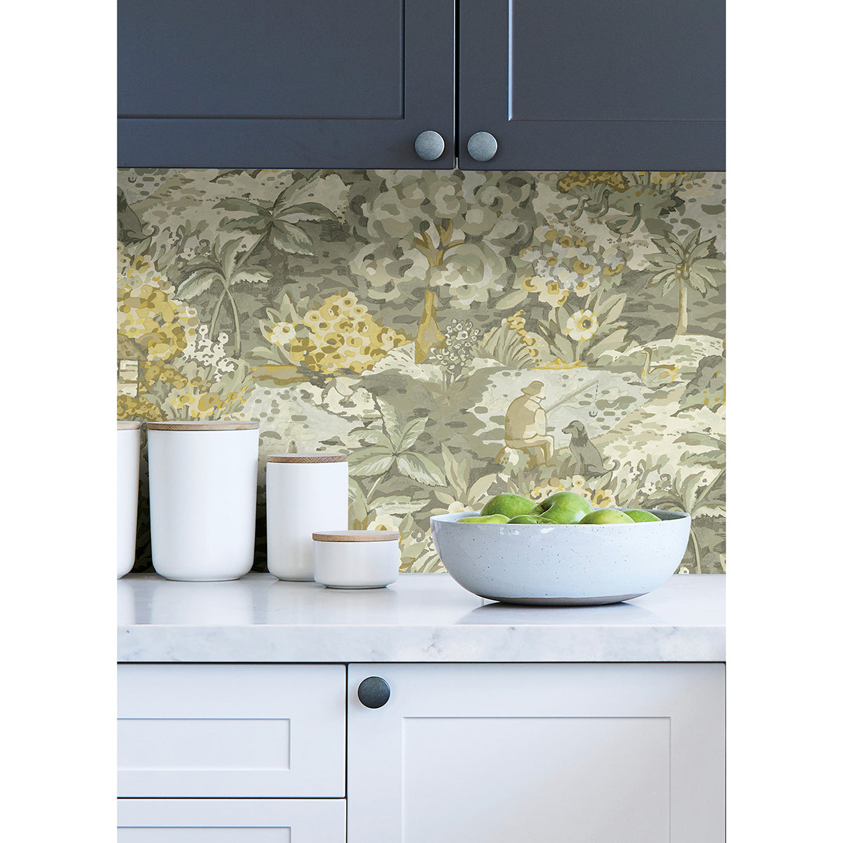 Yellow Grey le Forestier Peel and Stick Wallpaper - Brewster Wallcovering