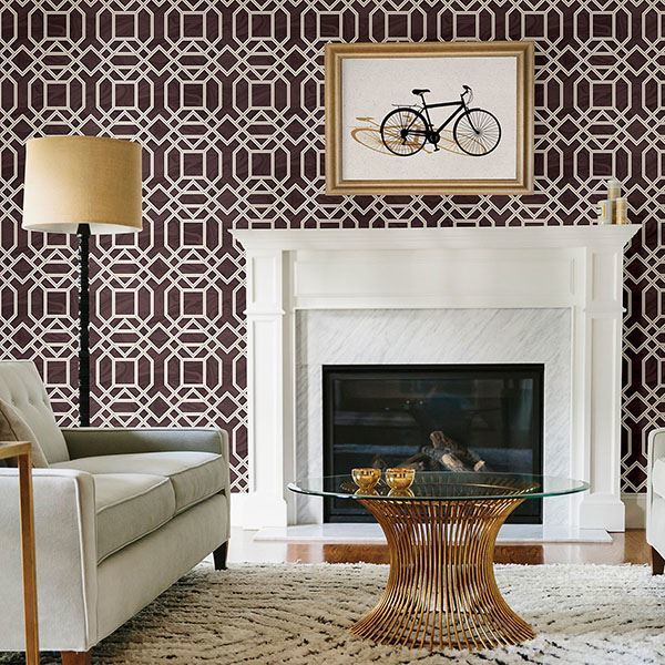 Daphne Maroon Trellis Wallpaper - Brewster Wallcovering