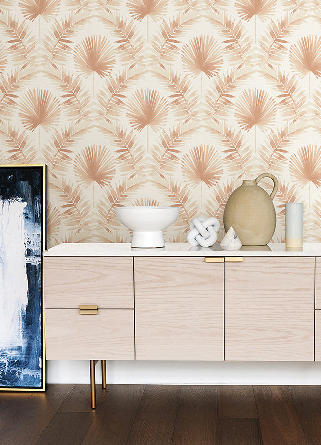 Calla Rust Painted Palm Wallpaper - Brewster Wallcovering