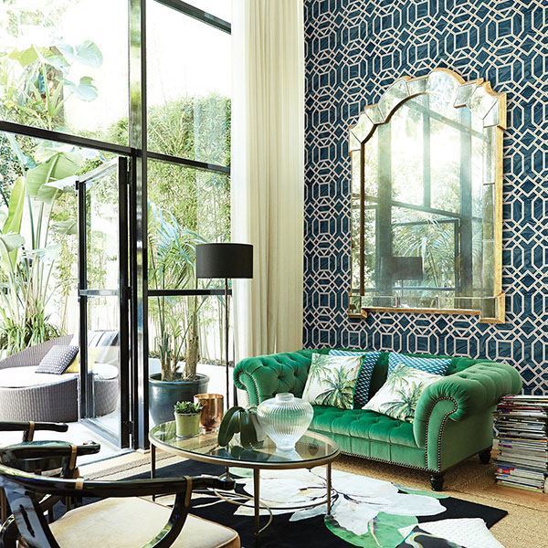 Daphne Blue Trellis Wallpaper - Brewster Wallcovering