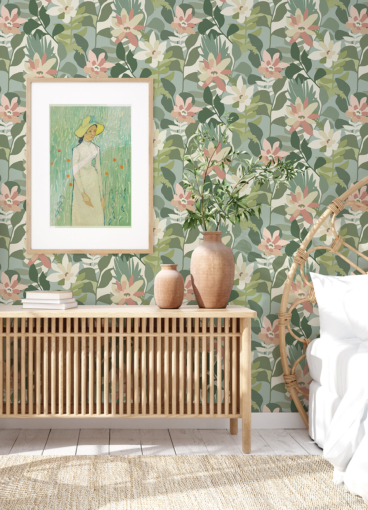 Koko Green Floral Wallpaper - Brewster Wallcovering