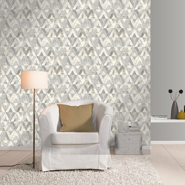 Shikhar Silver Geometric Wallpaper - Brewster Wallcovering