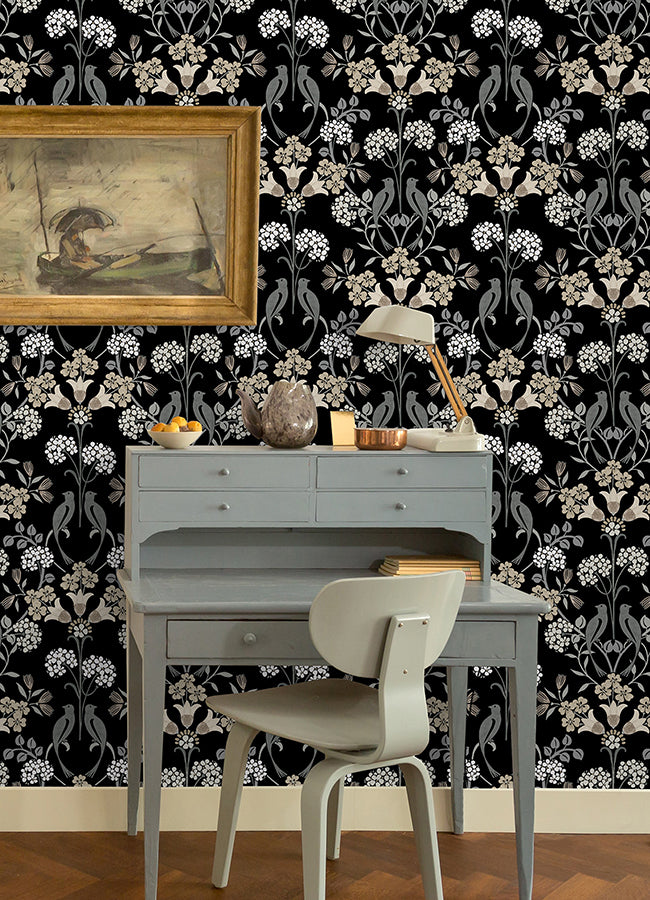 Black & Neutral Meadow Song Peel and Stick Wallpaper - Brewster Wallcovering