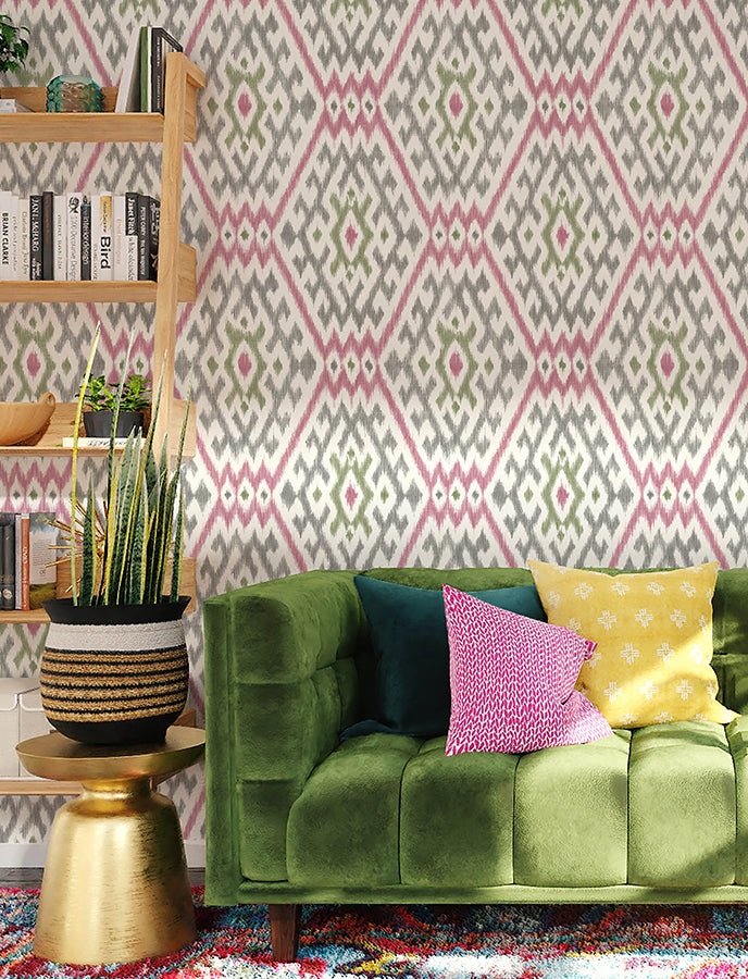 Solola Fuchsia Ikat Wallpaper - Brewster Wallcovering