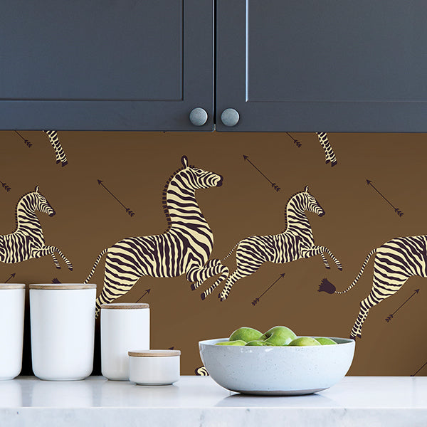 Safari Brown Zebra Safari Scalamandré Self Adhesive Wallpaper - Brewster Wallcovering