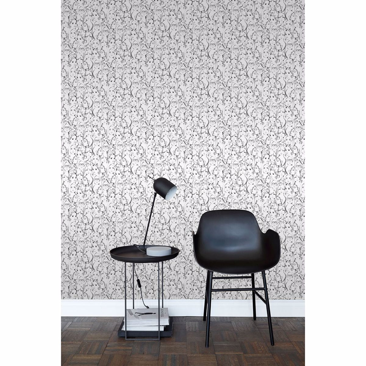 Buckley Off-White Face Collage Wallpaper - Brewster Wallcovering