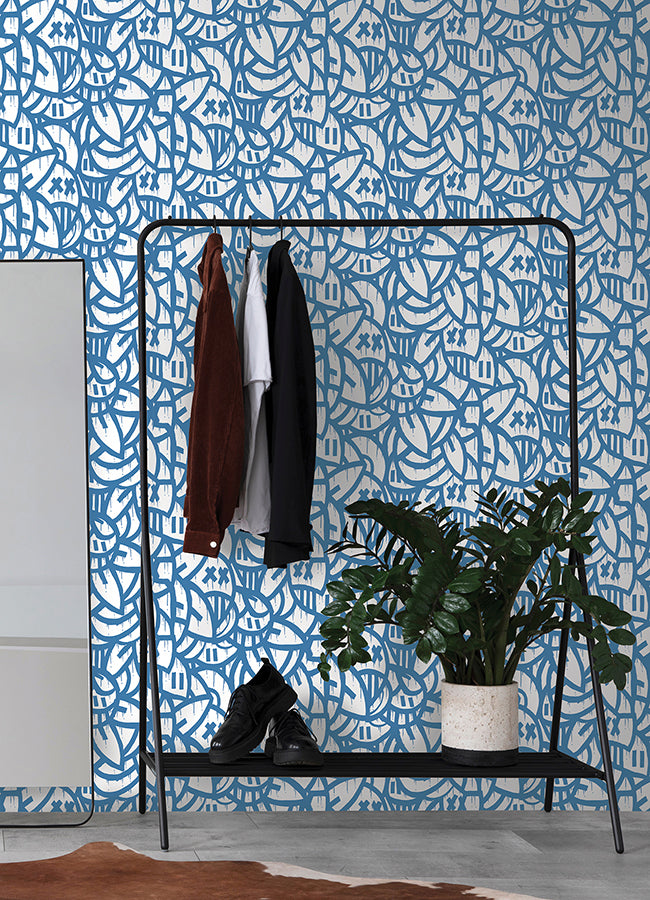 Blue Bold Arrangements Peel and Stick Wallpaper - Brewster Wallcovering