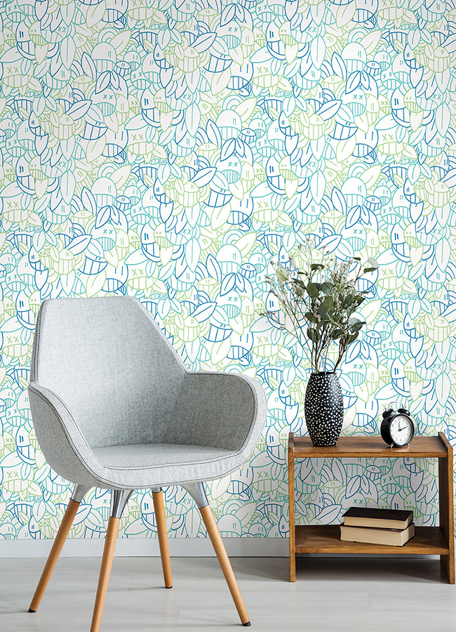 Multi Cool Floral Sequence Peel and Stick Wallpaper - Brewster Wallcovering