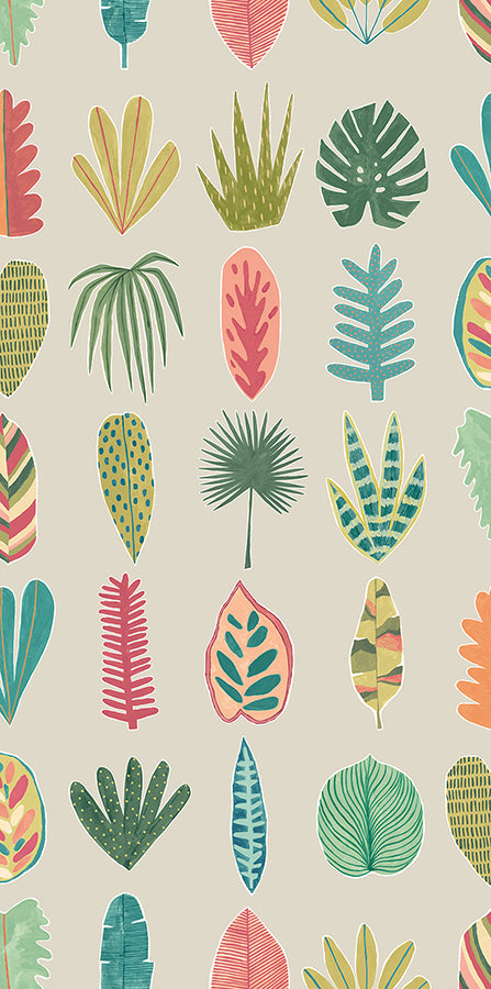 Leaf Boogie Neutral Tropical Mix Wallpaper - Brewster Wallcovering