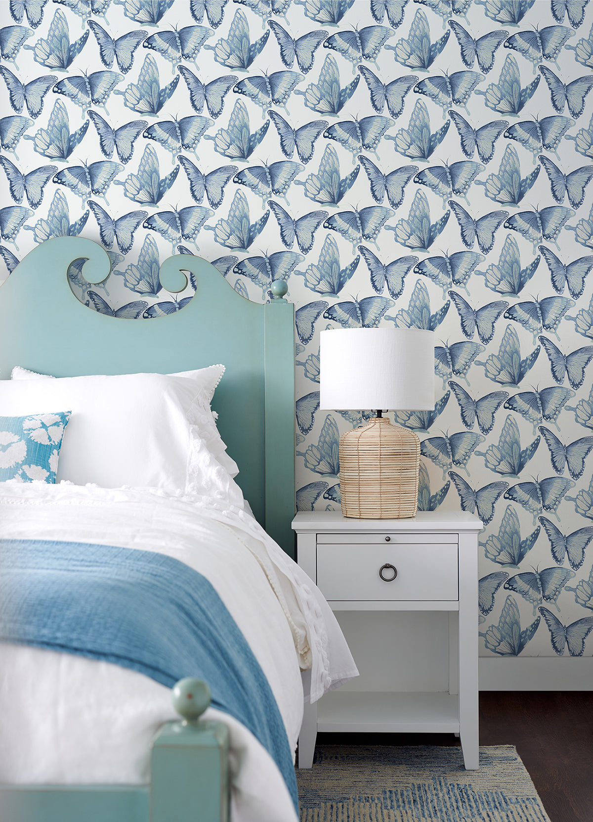 Janetta Blue Butterfly Wallpaper - Brewster Wallcovering