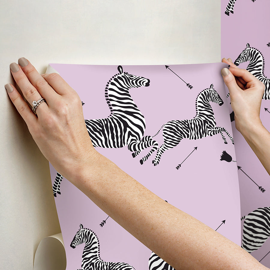 Lilac Zebra Safari Peel and Stick Wallpaper - Brewster Wallcovering