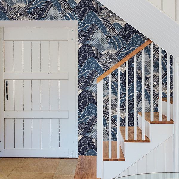 Meru Navy Mountain Wallpaper - Brewster Wallcovering