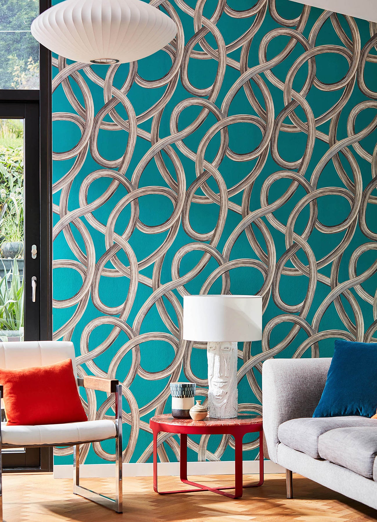 Calix Turquoise Twisted Geo Wallpaper - Brewster Wallcovering