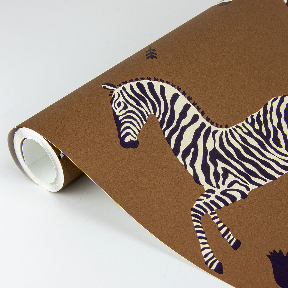 Safari Brown Zebra Safari Scalamandré Self Adhesive Wallpaper - Brewster Wallcovering