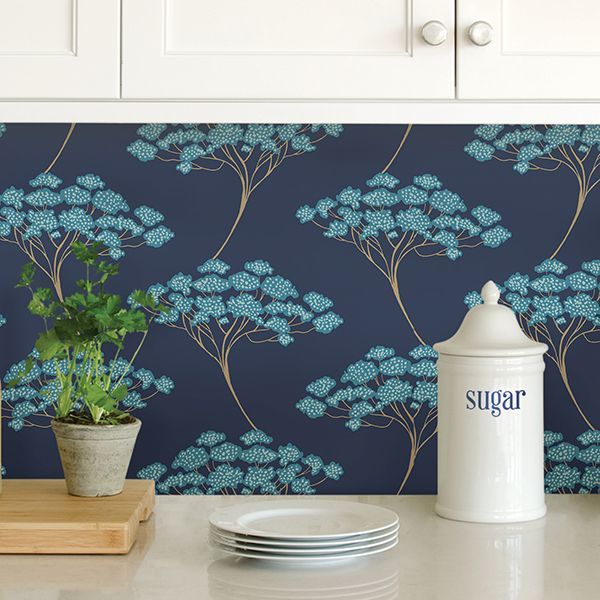 Blue Ficus Peel and Stick Wallpaper - Brewster Wallcovering