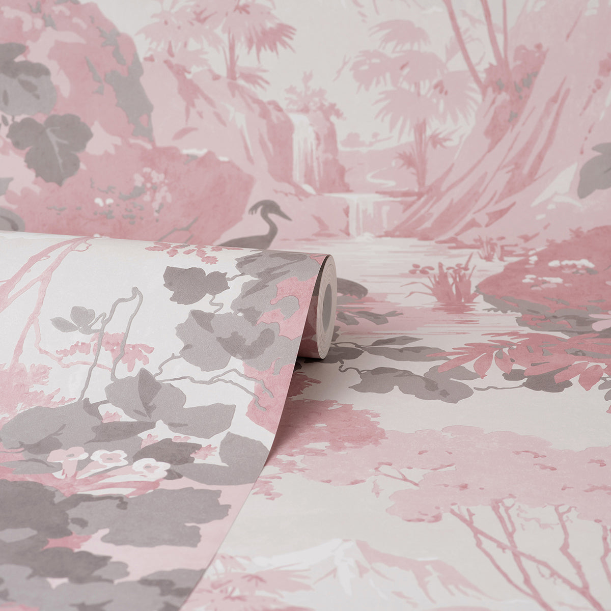 Eden Pink Crane Lagoon Wallpaper - Brewster Wallcovering