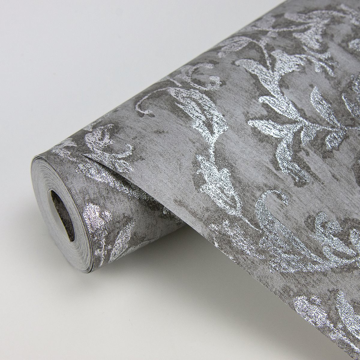 Lyra Pewter Damask Wallpaper - Brewster Wallcovering