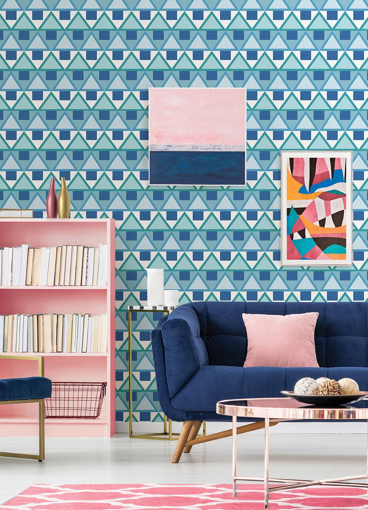 Blue Madaket Geometric Peel and Stick Wallpaper - Brewster Wallcovering