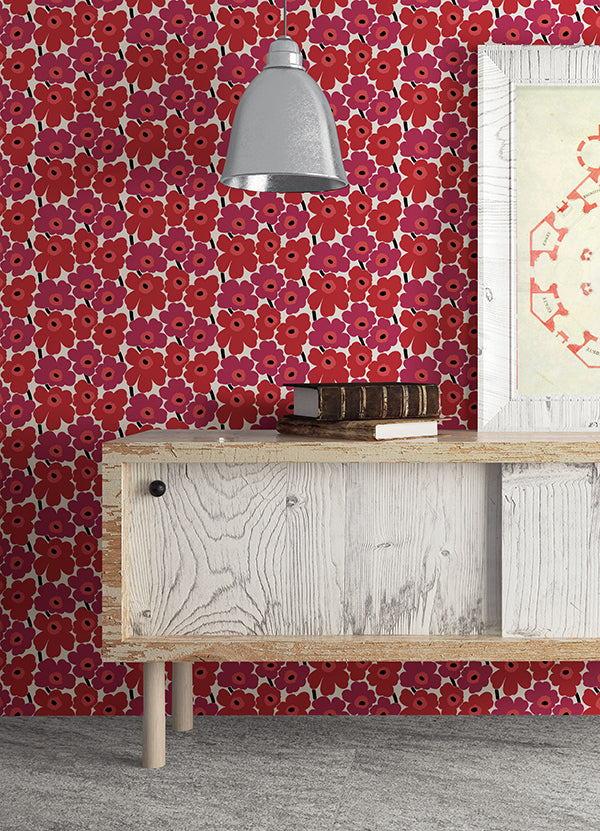 Red Pieni Unikko Peel and Stick Wallpaper - York Wallcovering - MKS4492